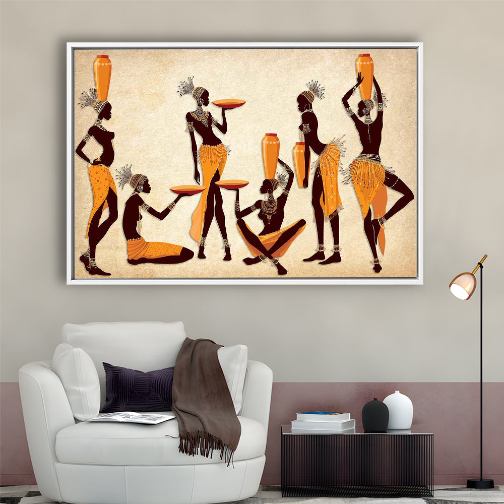 African Women Canvas Print,Ethnic Portrait Wall Art,Vibrant African, Framed Cavas Print, Floating Frame