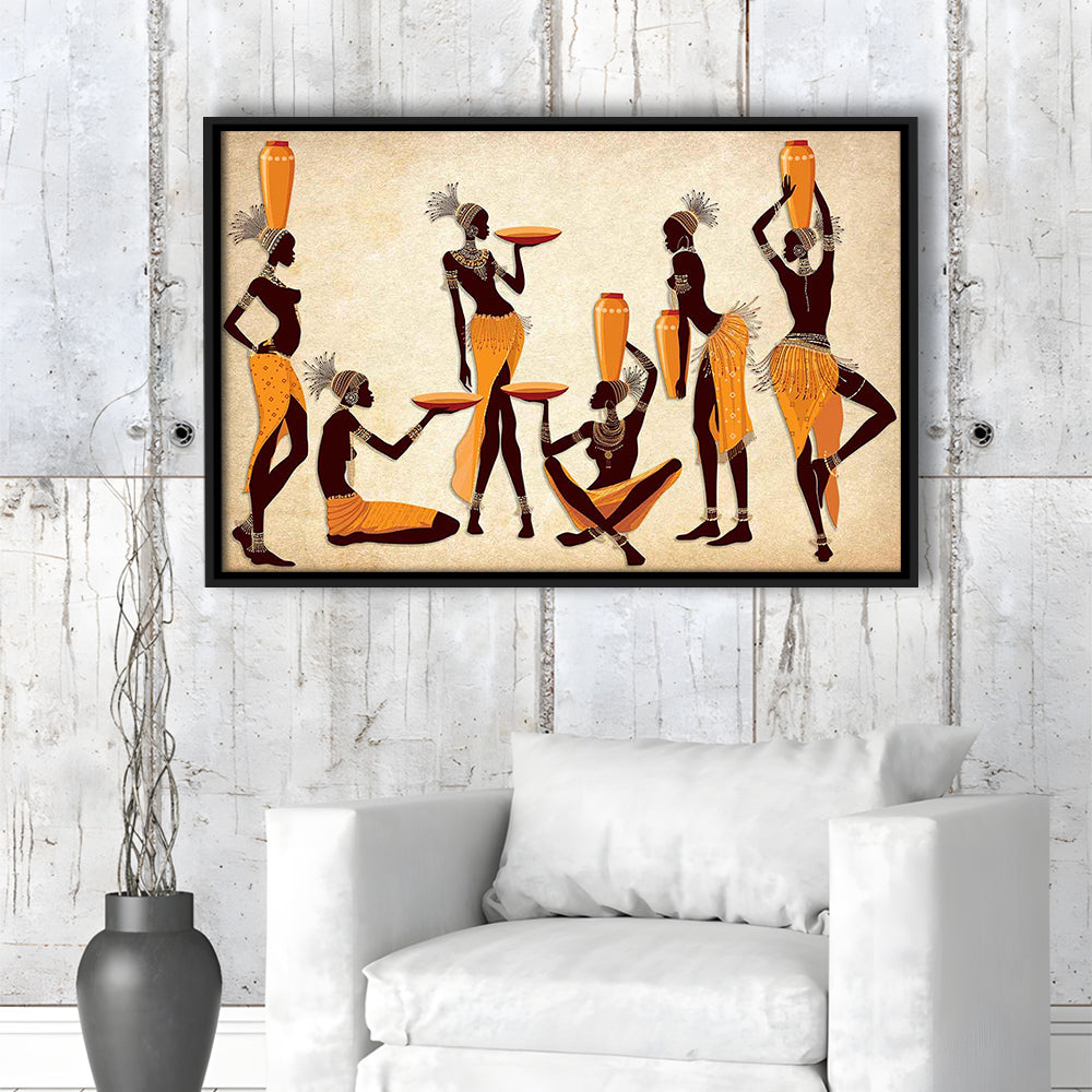 African Women Canvas Print,Ethnic Portrait Wall Art,Vibrant African, Framed Cavas Print, Floating Frame