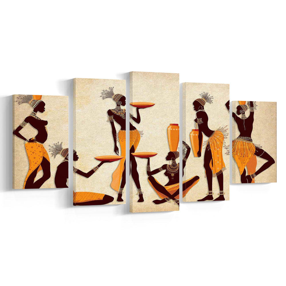 African Women Canvas Print,Ethnic Portrait Wall Art,Vibrant African, 5 Piece Large Cavas Print Wall Art