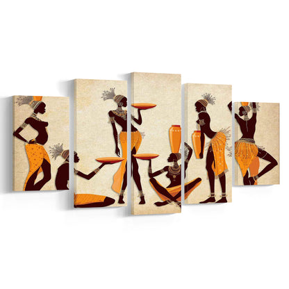 African Women Canvas Print,Ethnic Portrait Wall Art,Vibrant African, 5 Piece Large Cavas Print Wall Art