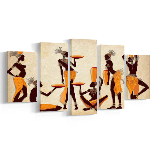 African Women Canvas Print,Ethnic Portrait Wall Art,Vibrant African, 5 Piece Large Cavas Print Wall Art