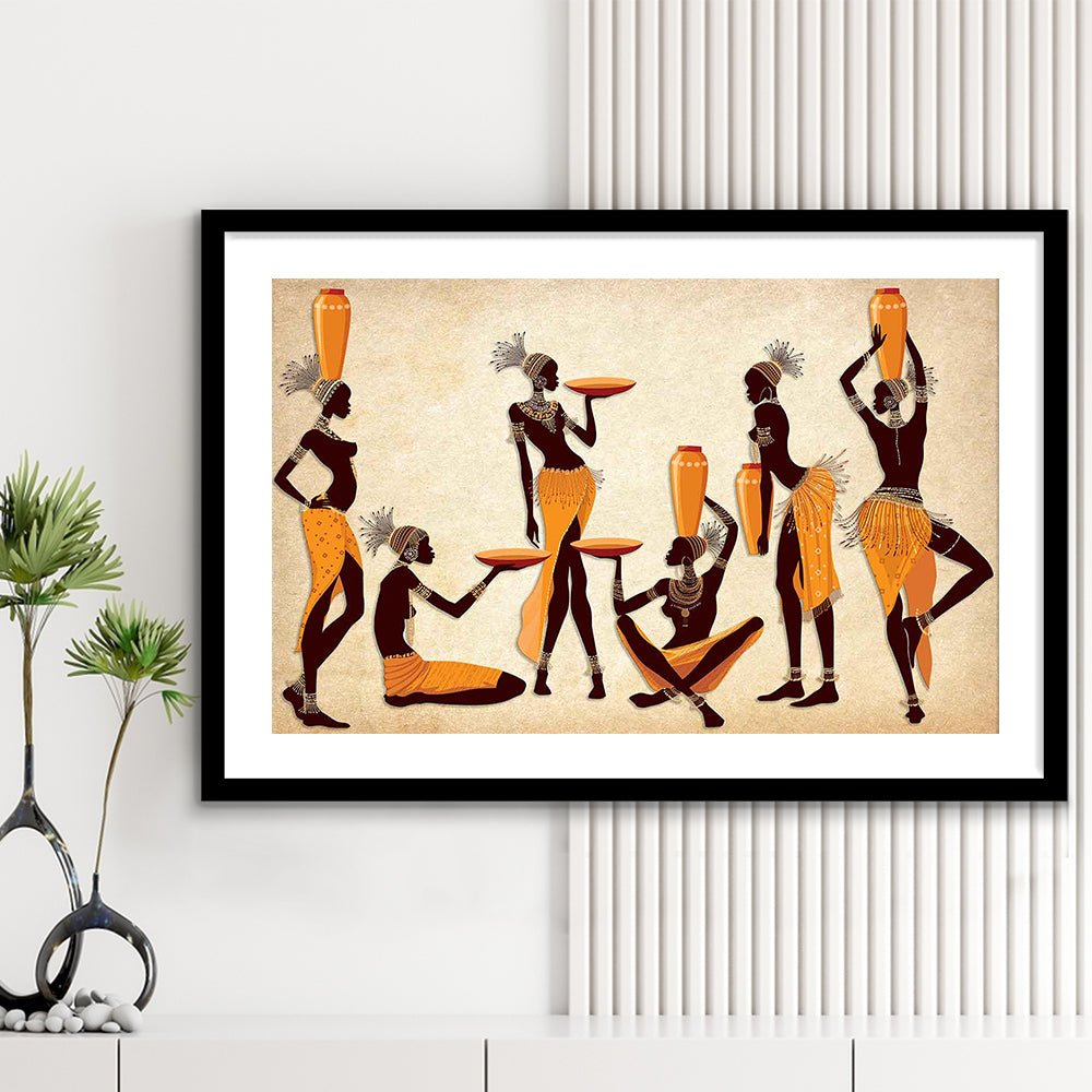African Women Art Print,Ethnic Portrait Wall Art,Vibrant African, Framed Art Print White Border