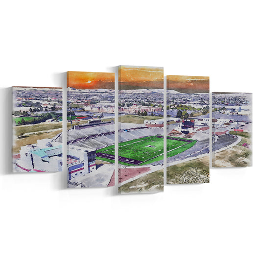 Aggie Memorial Painting Stadium Watercolor, New Mexico Wall Art Decor, Sport Art, Mixed 5 Panel, Canvas Print Wall Art