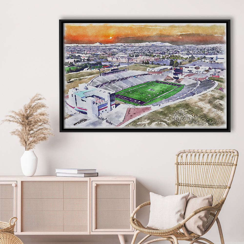 Aggie Memorial Painting Stadium Watercolor, New Mexico Wall Art Decor, Sport Gift Art, Framed Canvas Print Wall Art