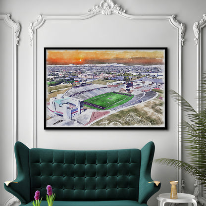 Aggie Memorial Painting Stadium Watercolor, New Mexico Wall Art Decor, Sport Gift Art, Framed Art Print Wall Decor