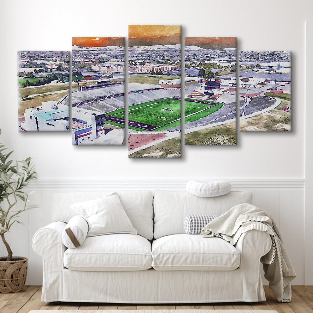 Aggie Memorial Painting Stadium Watercolor, New Mexico Wall Art Decor, Sport Art, Mixed 5 Panel, Canvas Print Wall Art