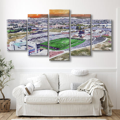 Aggie Memorial Painting Stadium Watercolor, New Mexico Wall Art Decor, Sport Art, Mixed 5 Panel, Canvas Print Wall Art