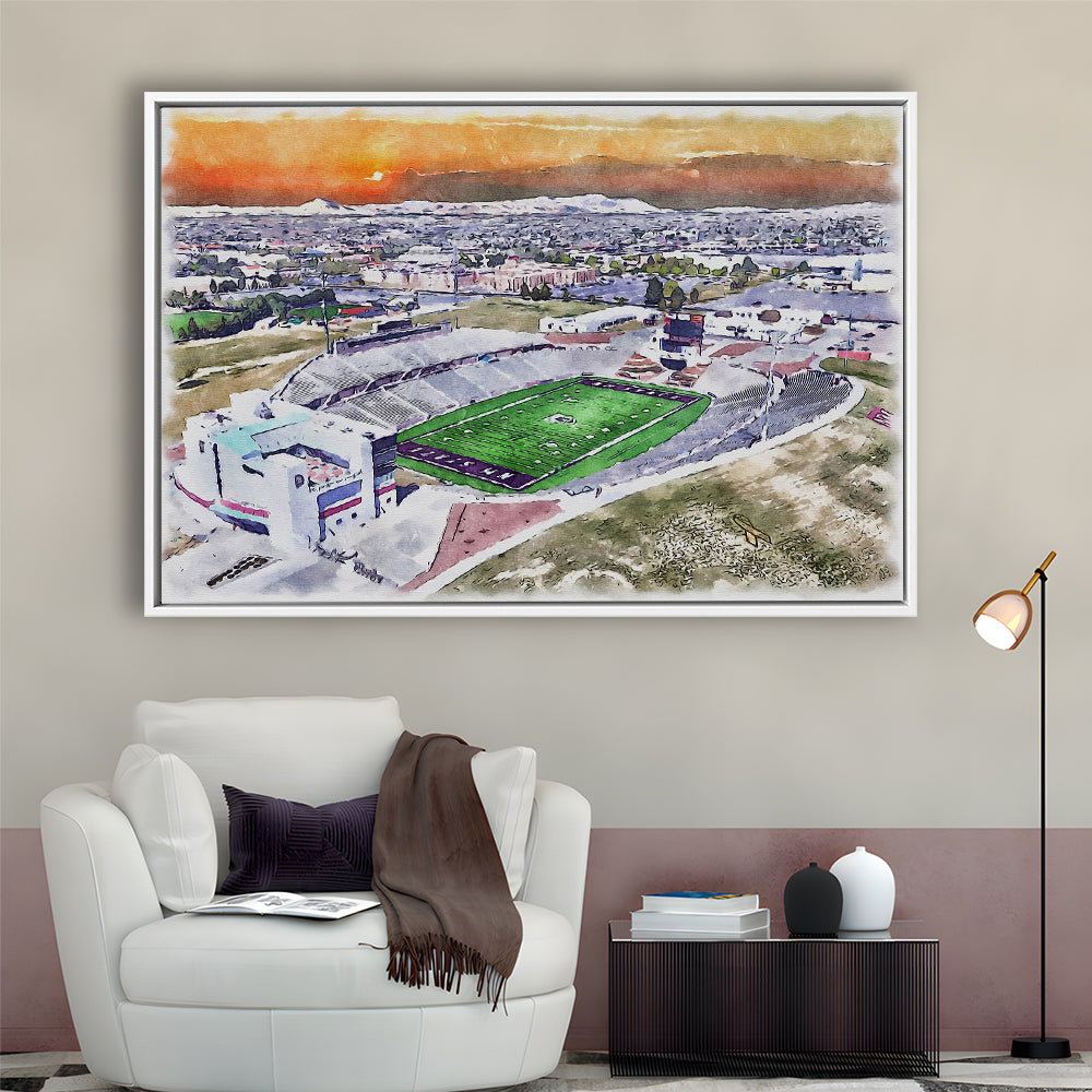 Aggie Memorial Painting Stadium Watercolor, New Mexico Wall Art Decor, Sport Gift Art, Framed Canvas Print Wall Art