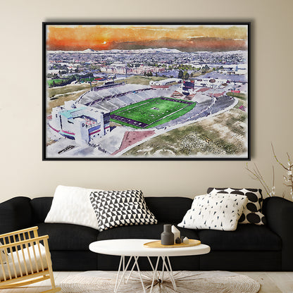 Aggie Memorial Painting Stadium Watercolor, New Mexico Wall Art Decor, Sport Gift Art, Framed Canvas Print Wall Art