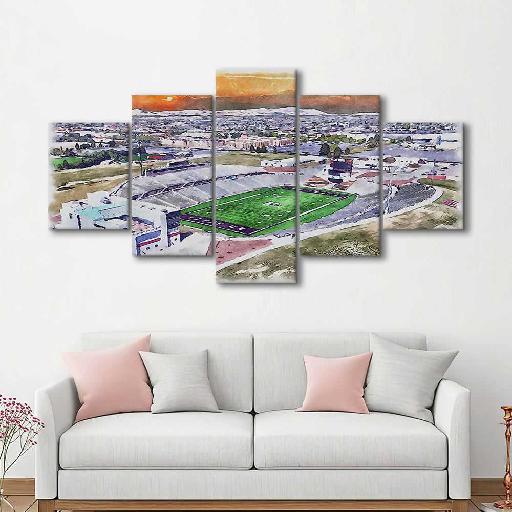 Aggie Memorial Painting Stadium Watercolor, New Mexico Wall Art Decor, Sport Art, Mixed 5 Panel, Canvas Print Wall Art