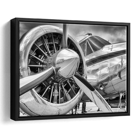 Airplane Closeup Aircraft Print, Plane Engine Airplane Decor, Engine Aircraft, Framed Cavas Print, Floating Frame