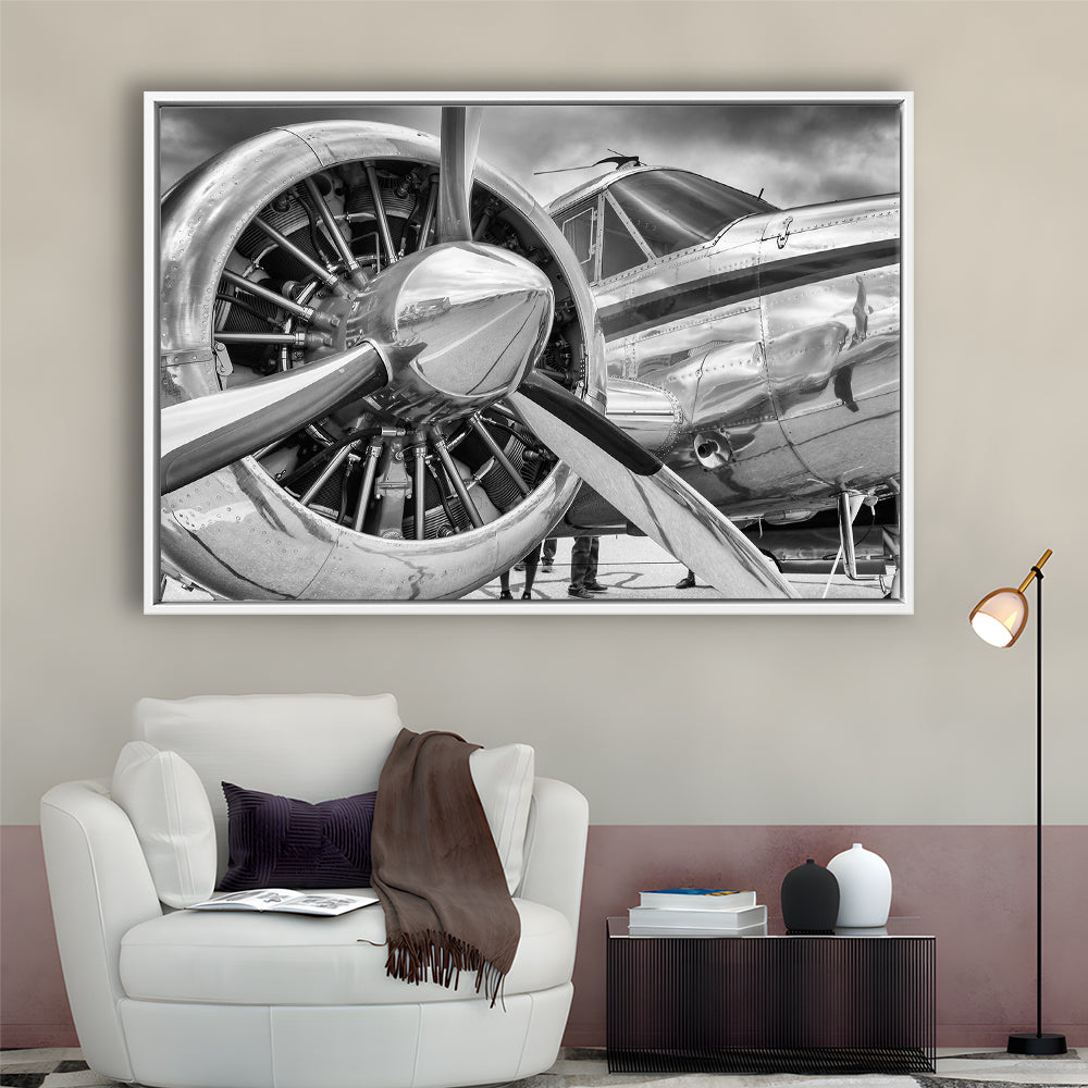 Airplane Closeup Aircraft Print, Plane Engine Airplane Decor, Engine Aircraft, Framed Cavas Print, Floating Frame