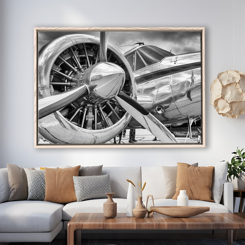 Airplane Closeup Aircraft Print, Plane Engine Airplane Decor, Engine Aircraft, Framed Cavas Print, Floating Frame