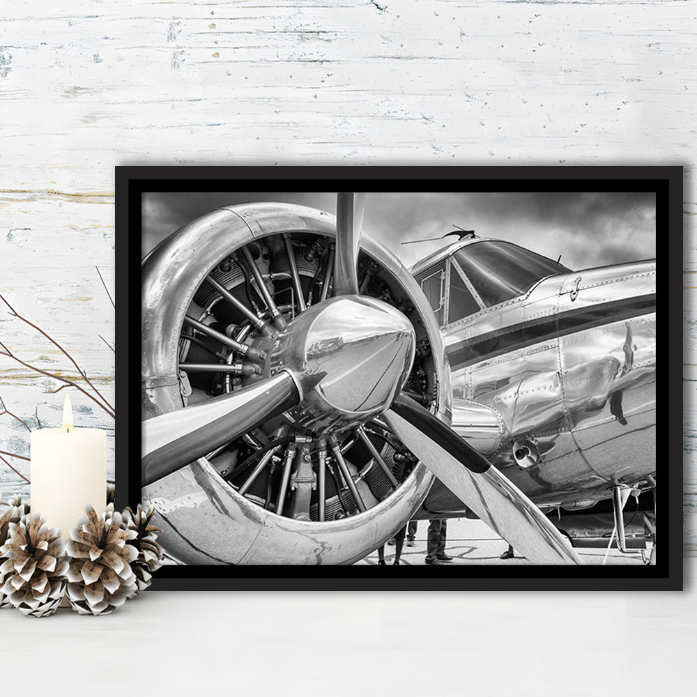 Airplane Closeup Aircraft Print, Plane Engine Airplane Decor, Engine Aircraft, Framed Cavas Print, Floating Frame