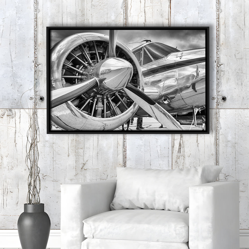 Airplane Closeup Aircraft Print, Plane Engine Airplane Decor, Engine Aircraft, Framed Cavas Print, Floating Frame