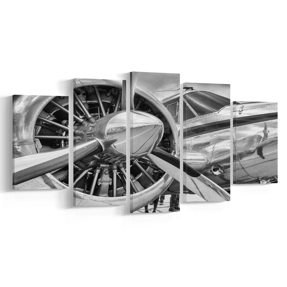 Airplane Closeup Aircraft Print, Plane Engine Airplane Decor, Engine Aircraft, 5 Piece Large Cavas Print Wall Art