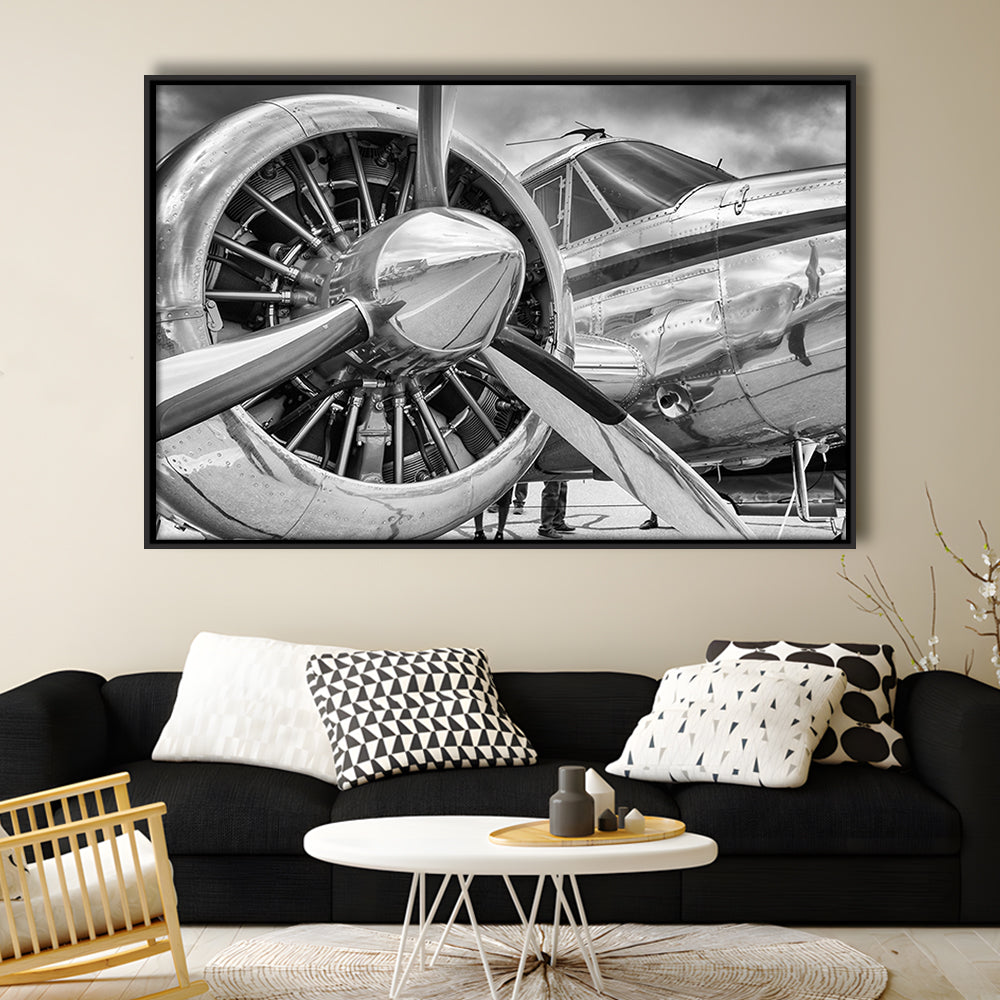 Airplane Closeup Aircraft Print, Plane Engine Airplane Decor, Engine Aircraft, Framed Cavas Print, Floating Frame