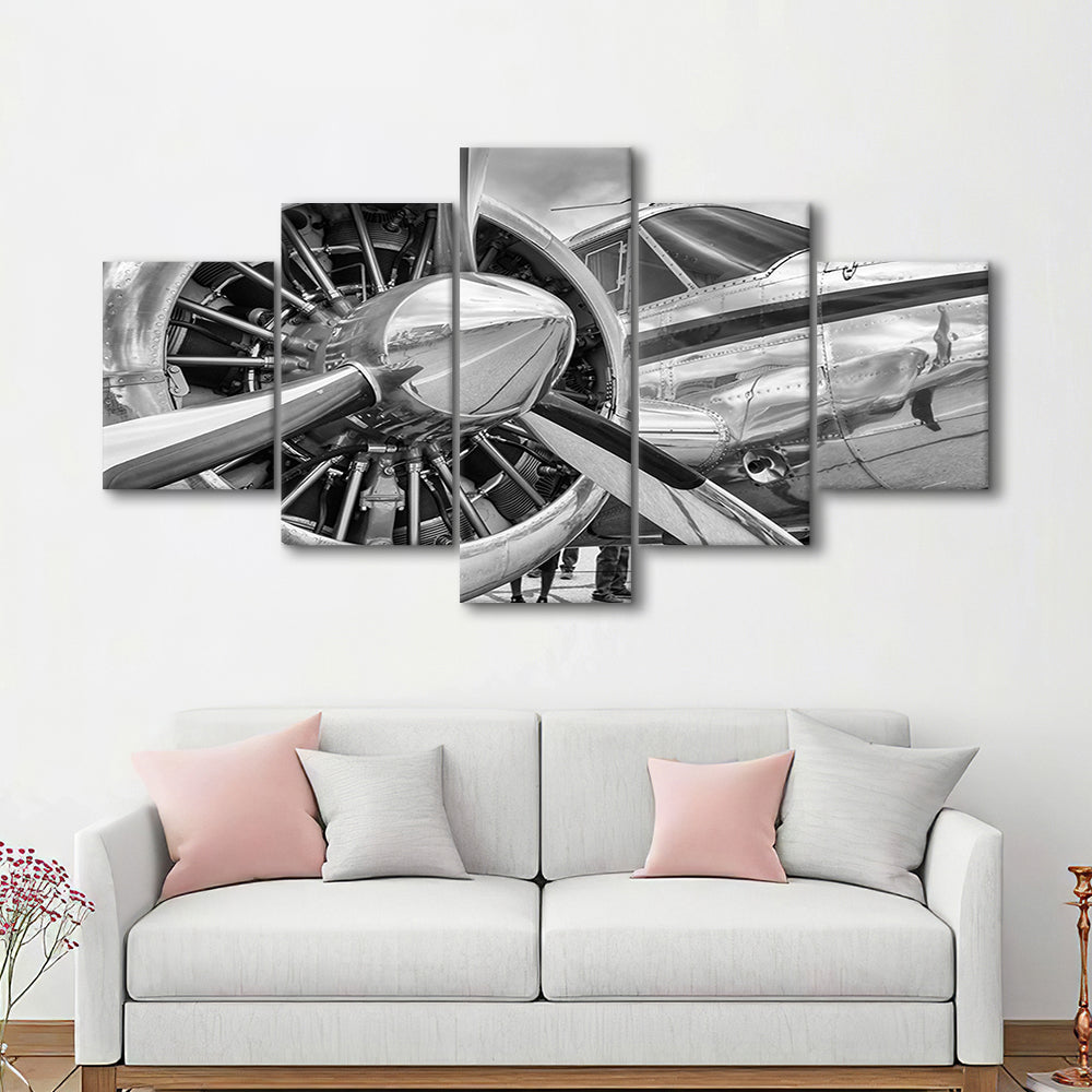 Airplane Closeup Aircraft Print, Plane Engine Airplane Decor, Engine Aircraft, 5 Piece Large Cavas Print Wall Art