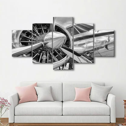 Airplane Closeup Aircraft Print, Plane Engine Airplane Decor, Engine Aircraft, 5 Piece Large Cavas Print Wall Art