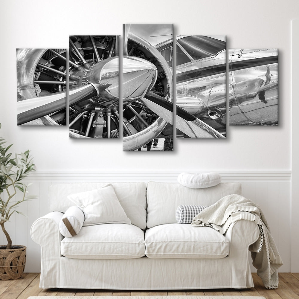 Airplane Closeup Aircraft Print, Plane Engine Airplane Decor, Engine Aircraft, 5 Piece Large Cavas Print Wall Art