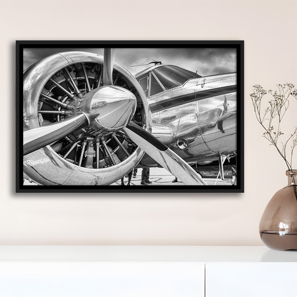 Airplane Closeup Aircraft Print, Plane Engine Airplane Decor, Engine Aircraft, Framed Cavas Print, Floating Frame