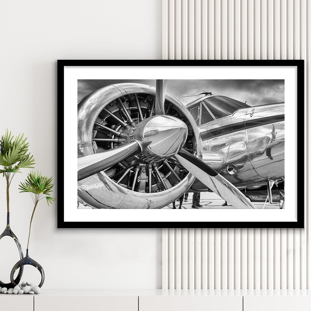Airplane Closeup Aircraft Print, Plane Engine Airplane Decor, Engine Aircraft Decor, Framed Art Print White Border