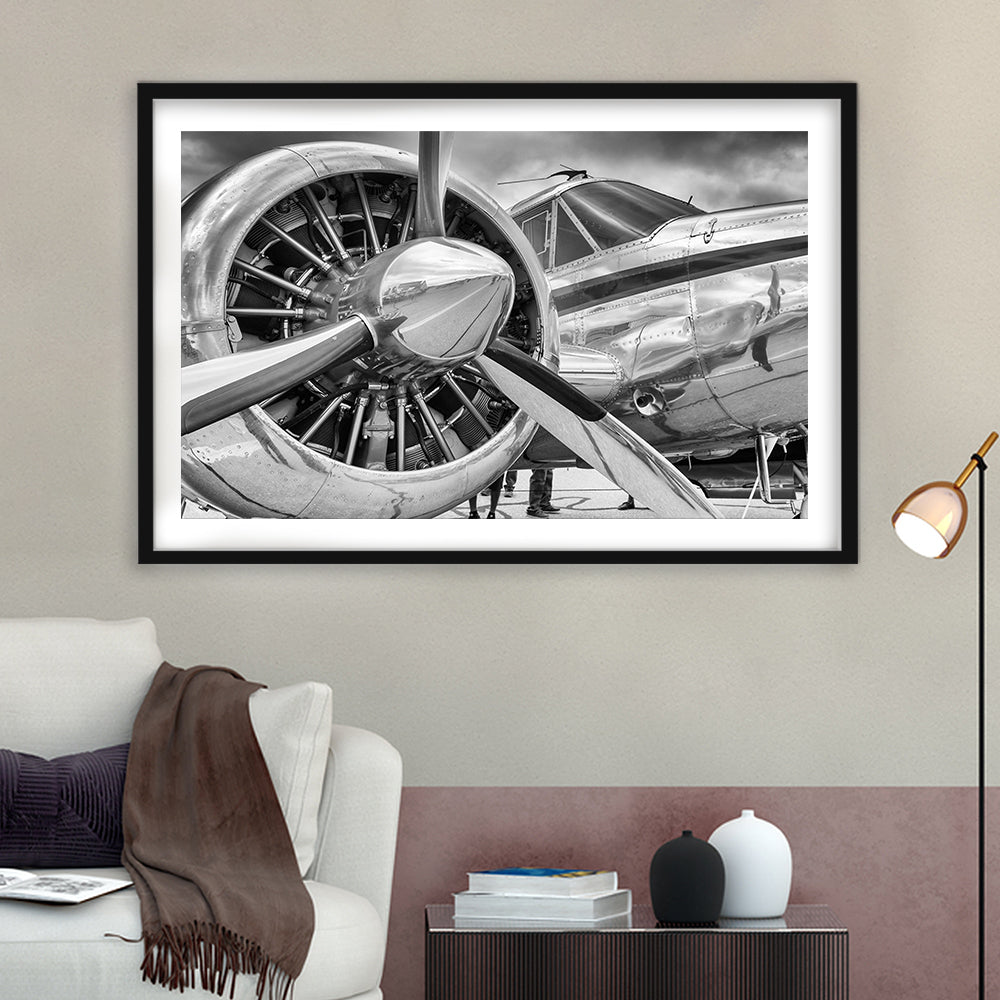Airplane Closeup Aircraft Print, Plane Engine Airplane Decor, Engine Aircraft Decor, Framed Art Print White Border