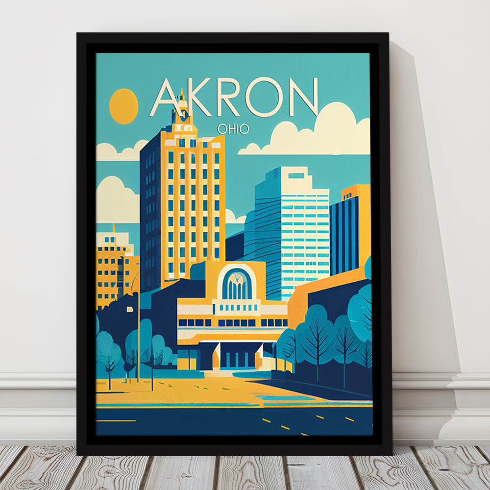 Akron Ohio Retro Art Print, Akron City Wall Art, Floating Framed Canvas Print, Framed Picture, Painting Canvas
