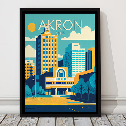 Akron Ohio Retro Art Print, Akron City Wall Art, Floating Framed Canvas Print, Framed Picture, Painting Canvas