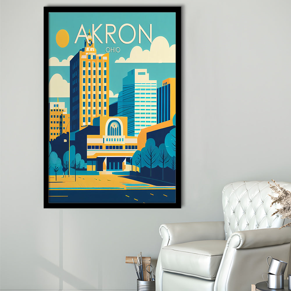 Akron Ohio Retro Art Print, Akron City Wall Art, Framed Art Print, Picture Framed, Painting Art