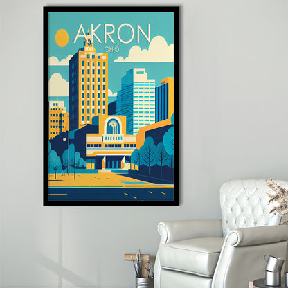 Akron Ohio Retro Art Print, Akron City Wall Art, Framed Art Print, Picture Framed, Painting Art