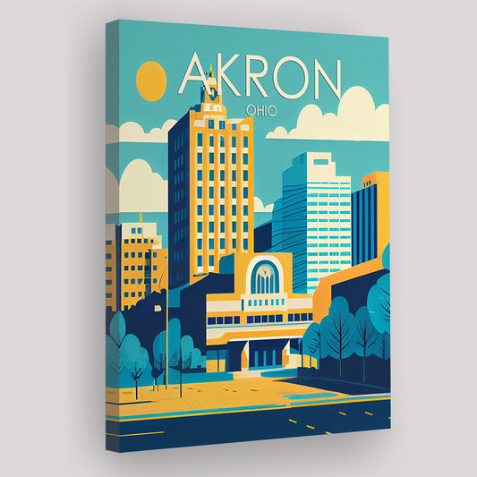 Akron Ohio Retro Art Print, Akron City Wall Art, Canvas Print, Painting Canvas, Living Room Decor