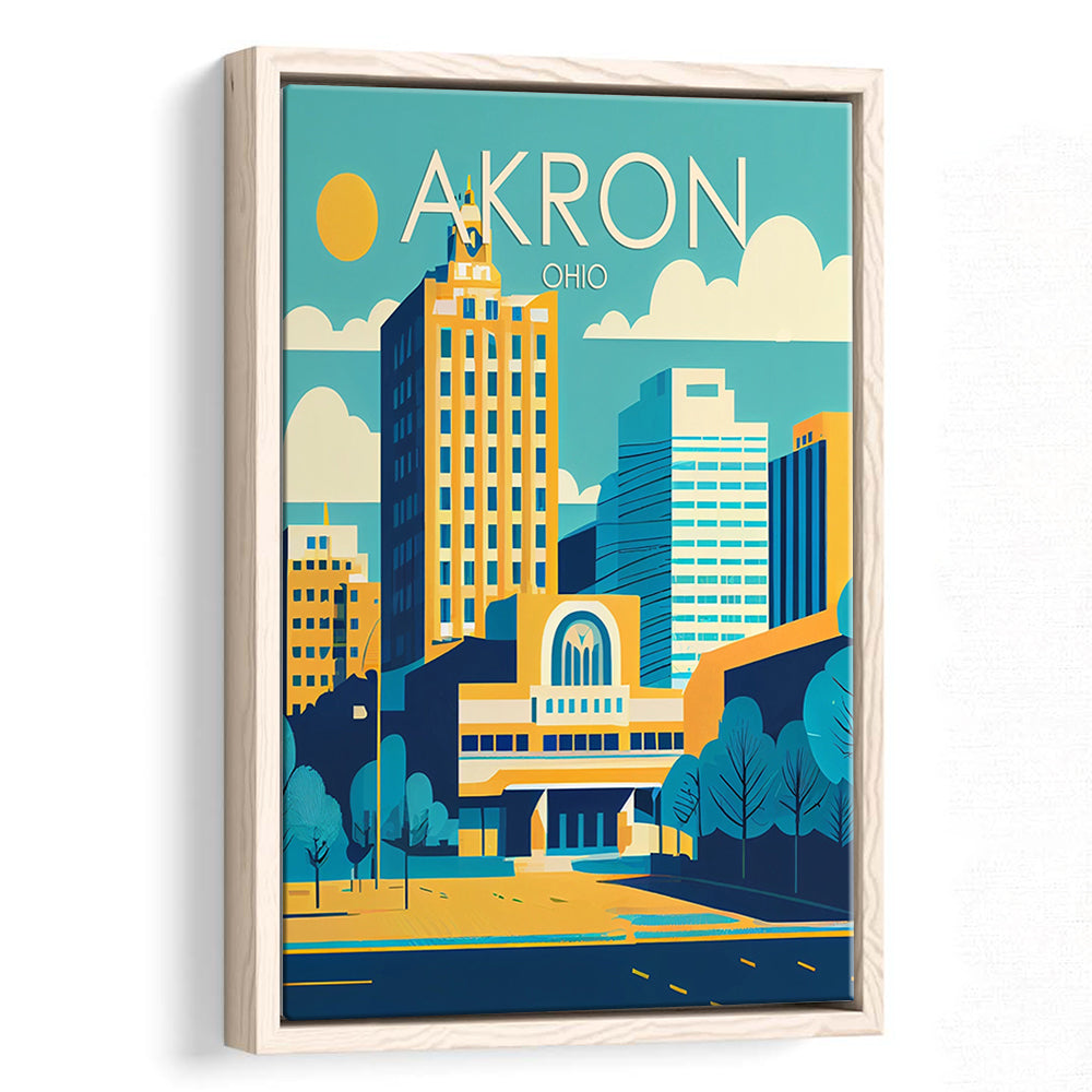 Akron Ohio Retro Art Print, Akron City Wall Art, Floating Framed Canvas Print, Framed Picture, Painting Canvas