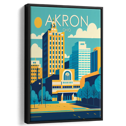 Akron Ohio Retro Art Print, Akron City Wall Art, Floating Framed Canvas Print, Framed Picture, Painting Canvas