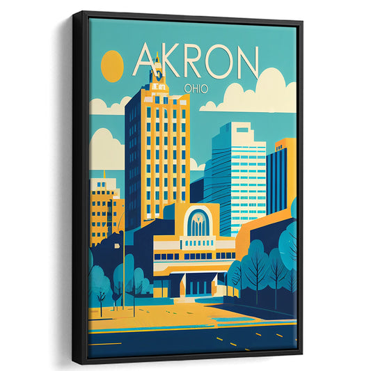 Akron Ohio Retro Art Print, Akron City Wall Art, Floating Framed Canvas Print, Framed Picture, Painting Canvas