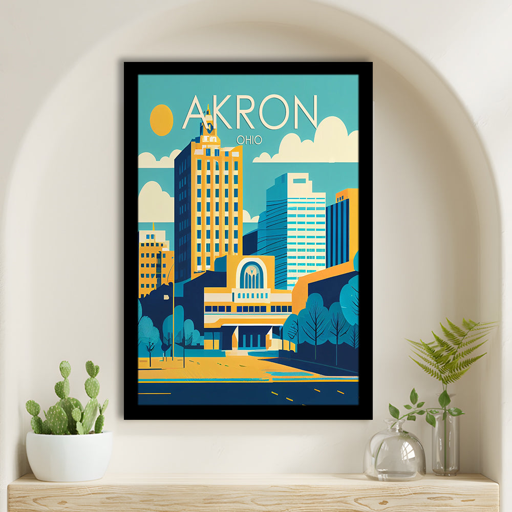 Akron Ohio Retro Art Print, Akron City Wall Art, Framed Art Print, Picture Framed, Painting Art