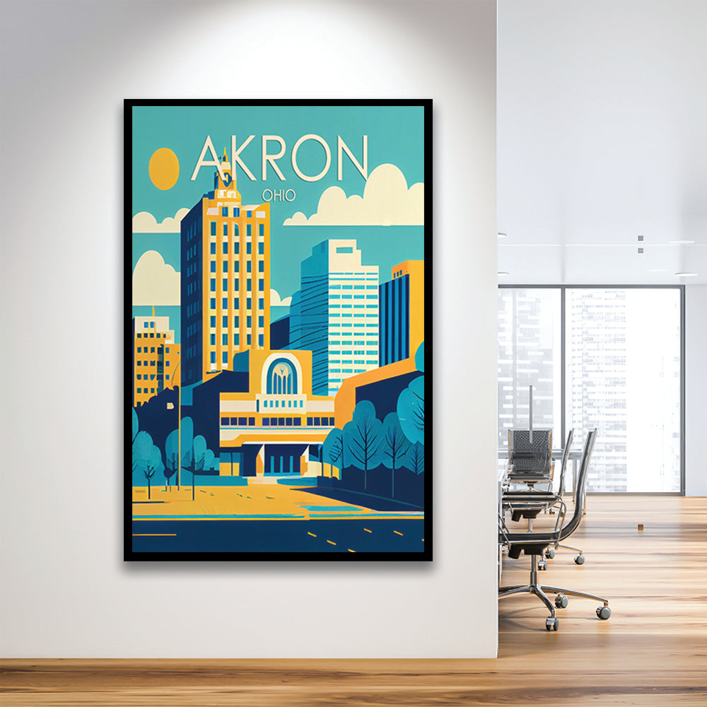 Akron Ohio Retro Art Print, Akron City Wall Art, Framed Art Print, Picture Framed, Painting Art