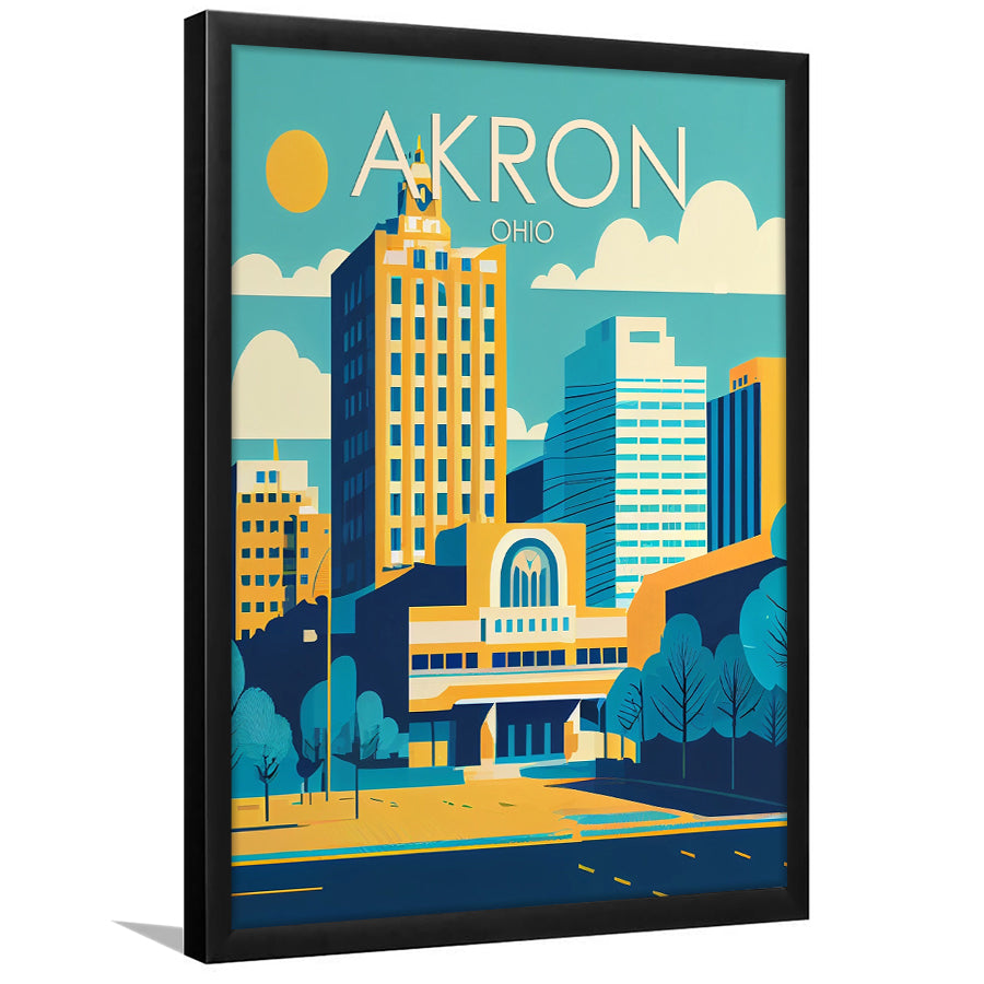 Akron Ohio Retro Art Print, Akron City Wall Art, Framed Art Print, Picture Framed, Painting Art