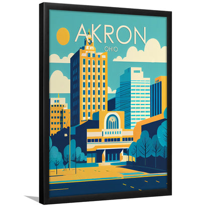 Akron Ohio Retro Art Print, Akron City Wall Art, Framed Art Print, Picture Framed, Painting Art
