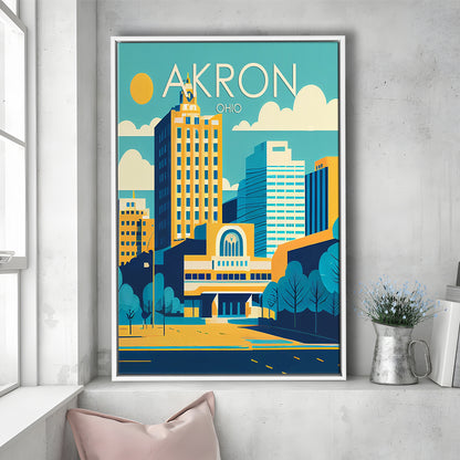Akron Ohio Retro Art Print, Akron City Wall Art, Floating Framed Canvas Print, Framed Picture, Painting Canvas