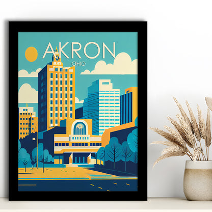 Akron Ohio Retro Art Print, Akron City Wall Art, Framed Art Print, Picture Framed, Painting Art