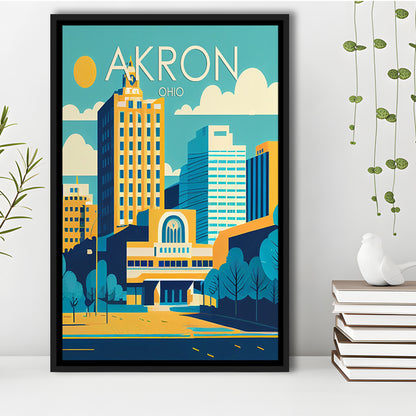 Akron Ohio Retro Art Print, Akron City Wall Art, Floating Framed Canvas Print, Framed Picture, Painting Canvas