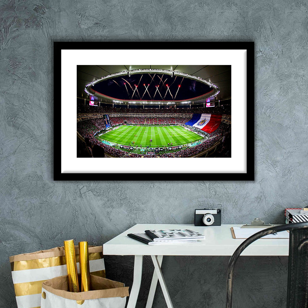 Akron Stadium, Stadium Canvas, Sport Art, Gift for him, White Border Framed Art Print Wall Decor