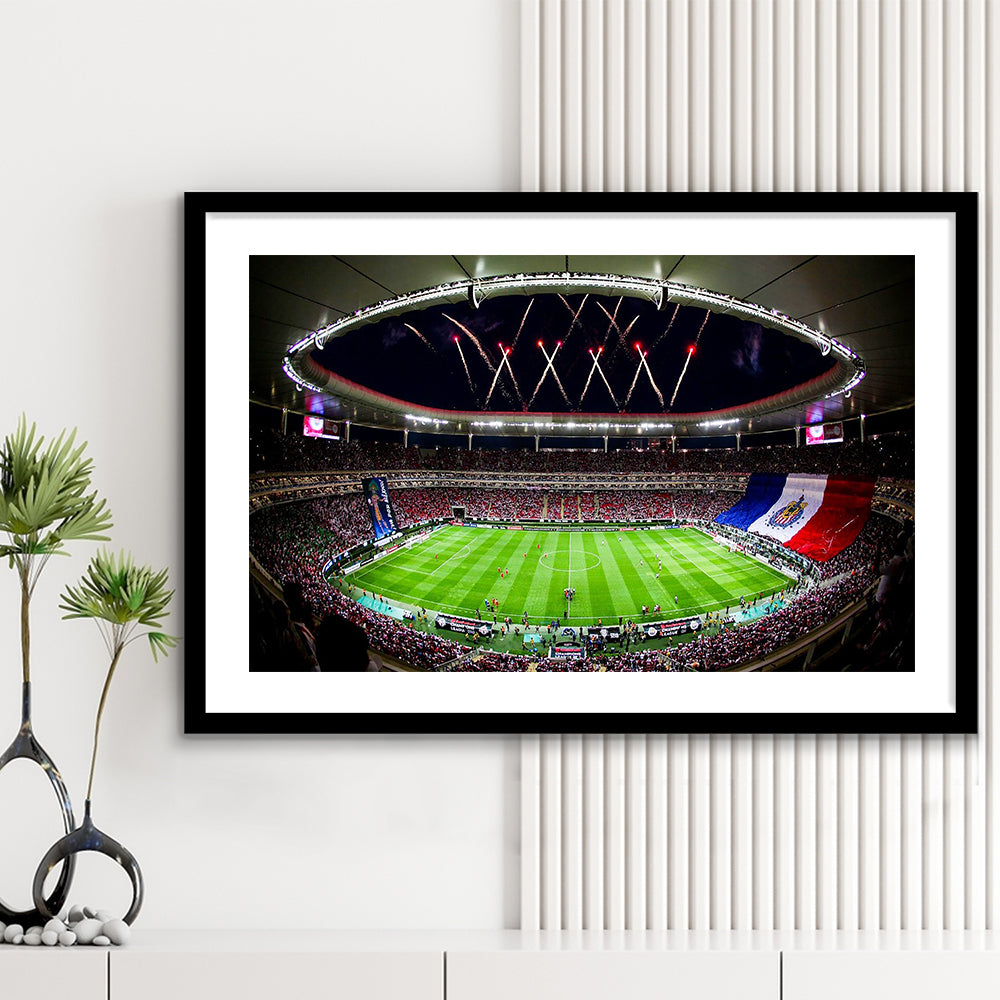 Akron Stadium, Stadium Canvas, Sport Art, Gift for him, White Border Framed Art Print Wall Decor