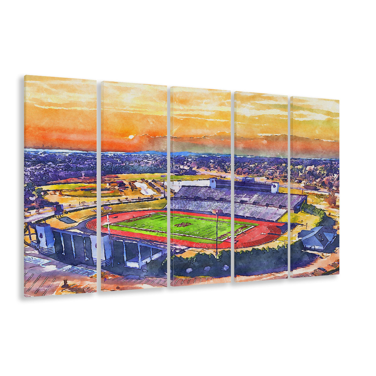 Alabama A&M Bulldogs, Louis Crews Painting Stadium Watercolor, Sport Art, Extra Large Canvas Print Wall Art