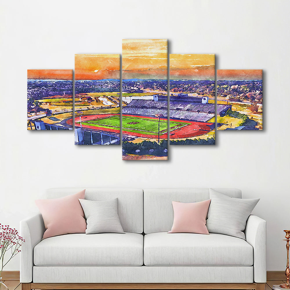 Alabama A&M Bulldogs, Louis Crews Painting Stadium Watercolor, Sport Art, Mixed 5 Panel, Canvas Print Wall Art