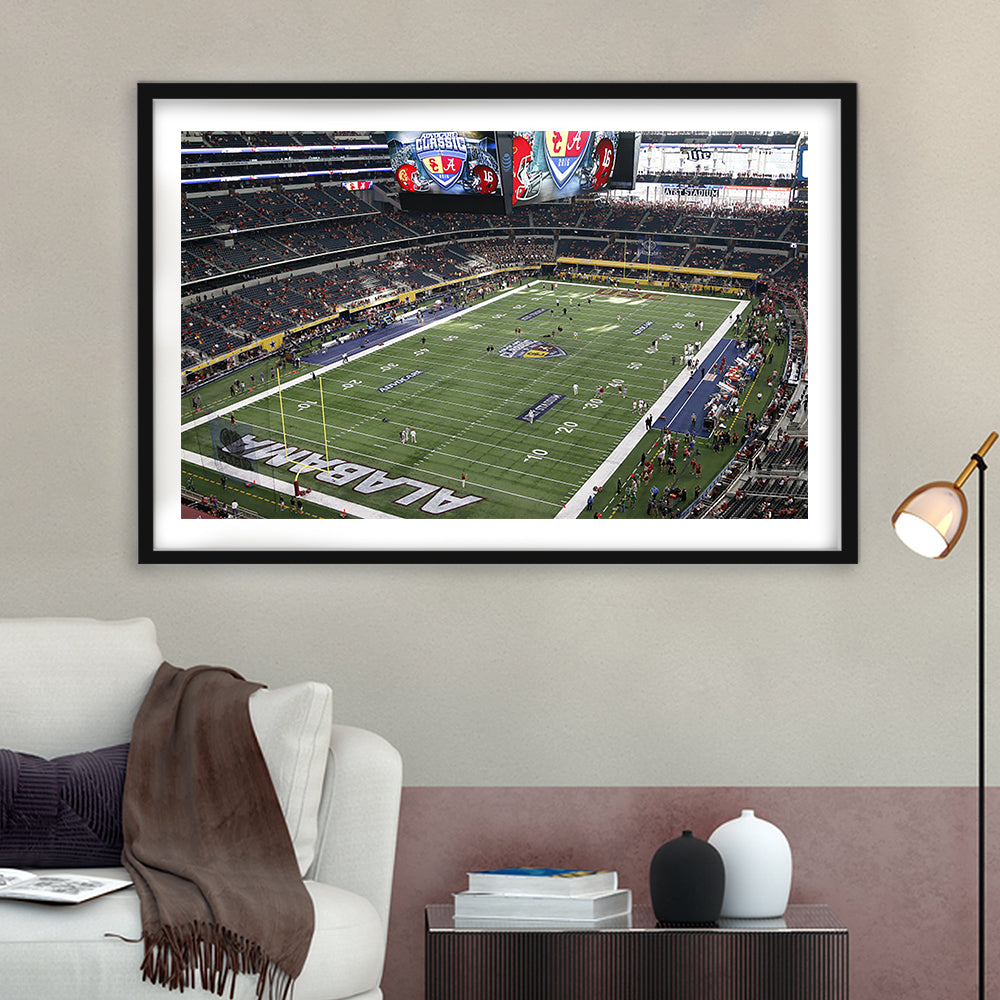 Alabama in Att Stadium, Stadium Canvas, Sport Art, Gift for him, White Border Framed Art Print Wall Decor