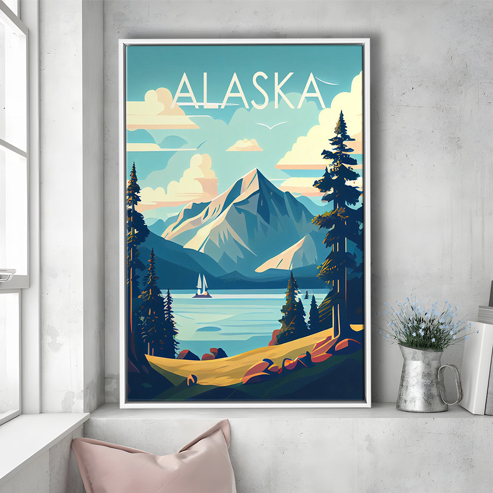 Alaska Retro Art Print, Alaska City Wall Art, Floating Framed Canvas Print, Framed Picture, Painting Canvas