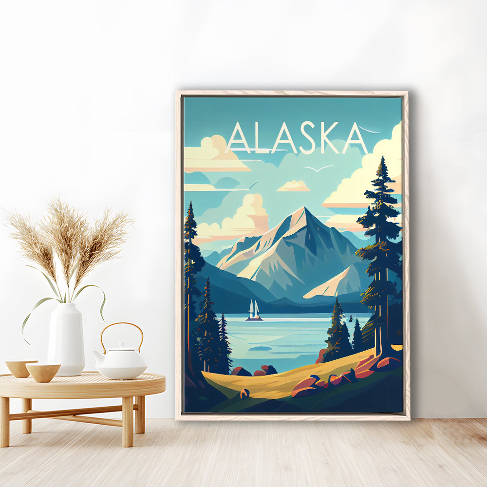 Alaska Retro Art Print, Alaska City Wall Art, Floating Framed Canvas Print, Framed Picture, Painting Canvas