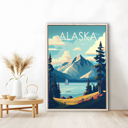 Alaska Retro Art Print, Alaska City Wall Art, Floating Framed Canvas Print, Framed Picture, Painting Canvas